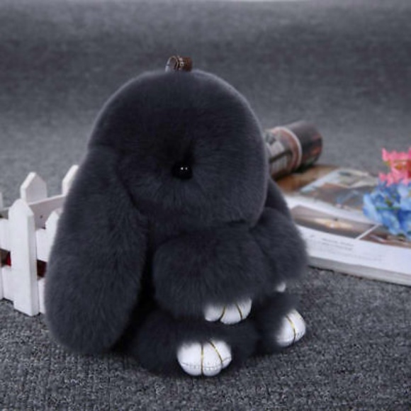 Accessories - Dark Gray Fluffy Bunny Keyring Accessories - Dark Gray Fluffy Bunny Keyring